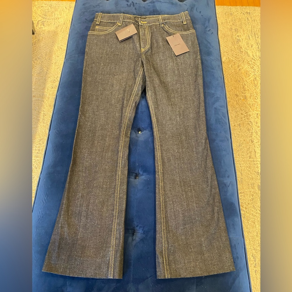 Prada Dark Blue Denim with Yellow Stitching